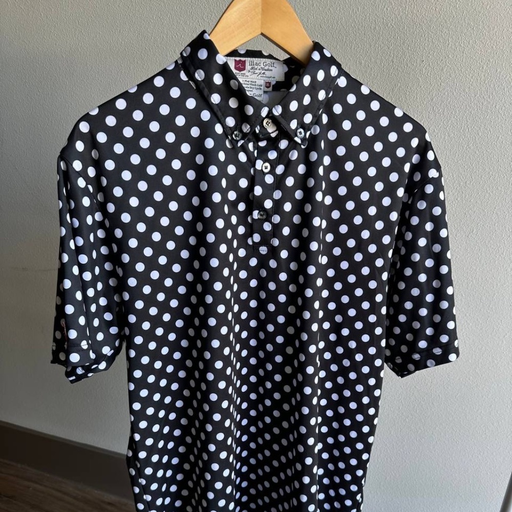 iliac Golf Handmade Men's XL Polo Premium White dots